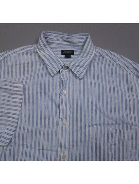 J. Crew 100% Linen Short Sleeve Button Up Shirt Striped Beach L